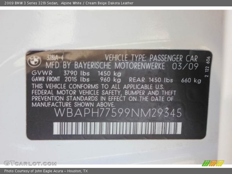 Alpine White / Cream Beige Dakota Leather 2009 BMW 3 Series 328i Sedan