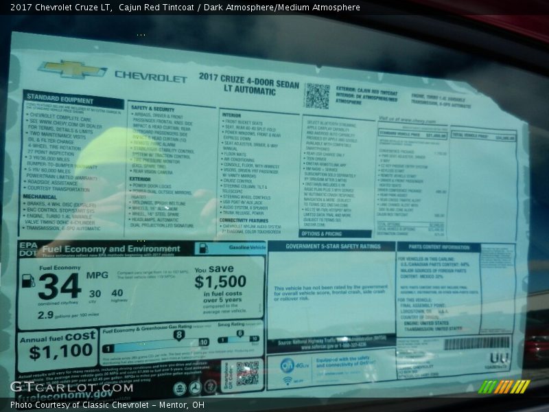 Cajun Red Tintcoat / Dark Atmosphere/Medium Atmosphere 2017 Chevrolet Cruze LT