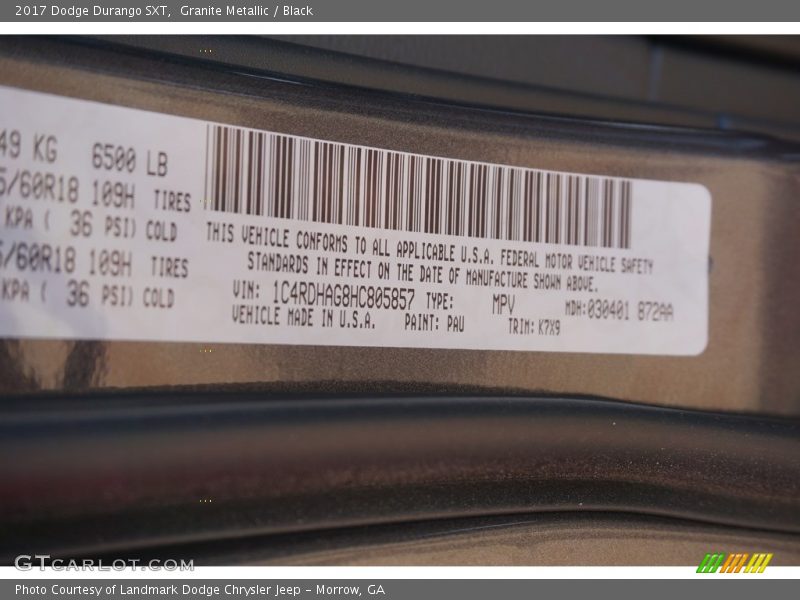 Granite Metallic / Black 2017 Dodge Durango SXT