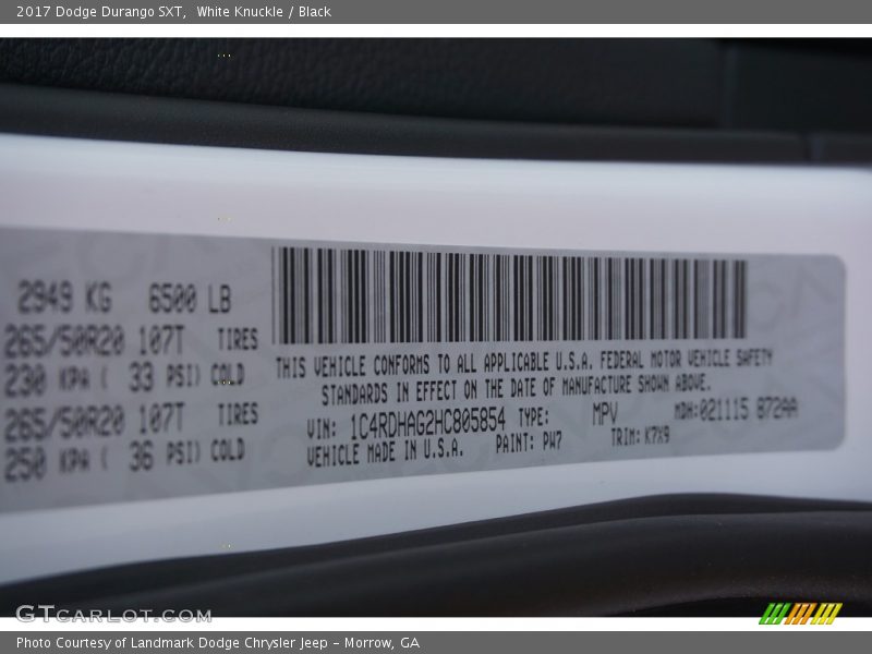 White Knuckle / Black 2017 Dodge Durango SXT