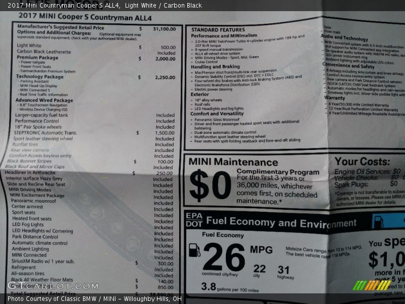  2017 Countryman Cooper S ALL4 Window Sticker
