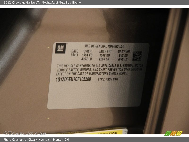 Mocha Steel Metallic / Ebony 2012 Chevrolet Malibu LT