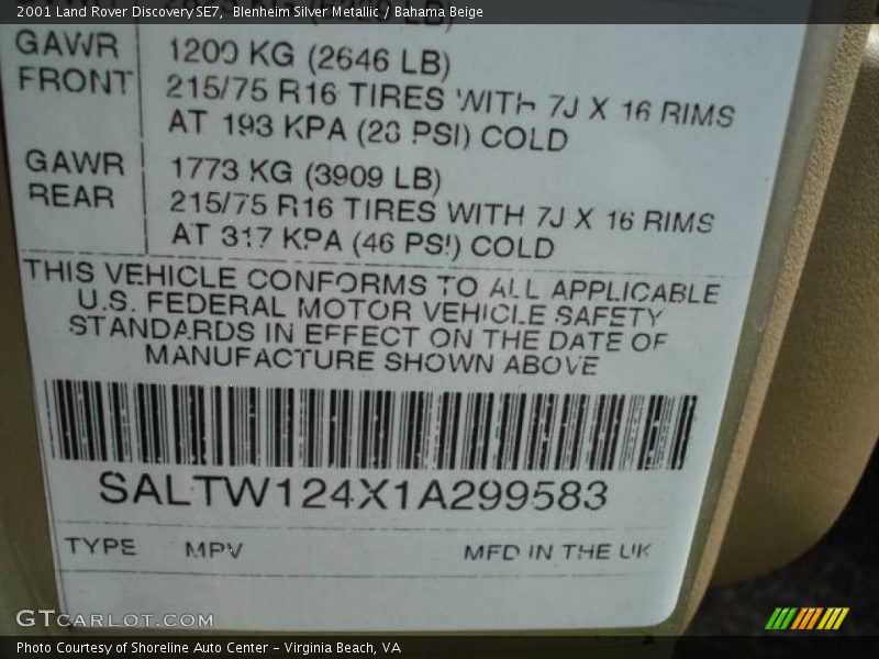 Blenheim Silver Metallic / Bahama Beige 2001 Land Rover Discovery SE7
