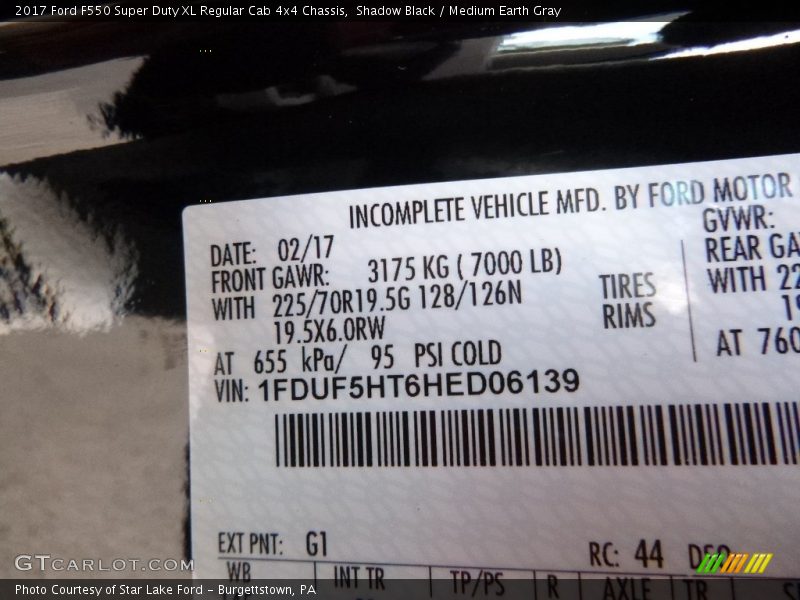 2017 F550 Super Duty XL Regular Cab 4x4 Chassis Shadow Black Color Code G1