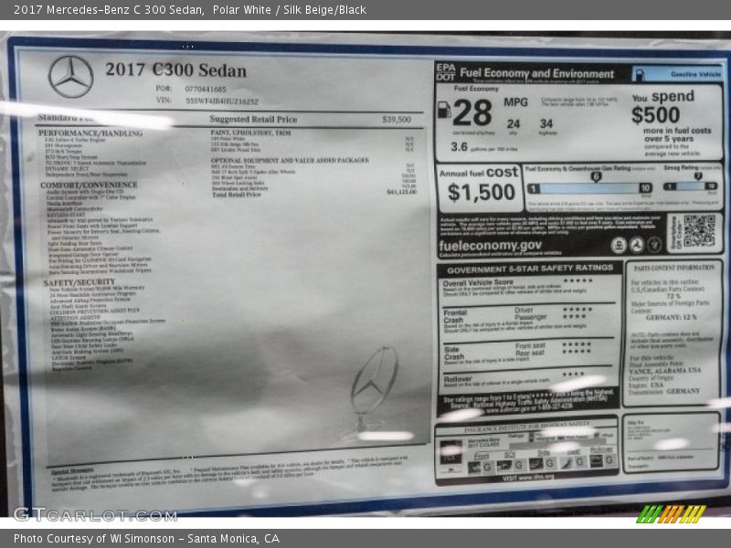 Polar White / Silk Beige/Black 2017 Mercedes-Benz C 300 Sedan