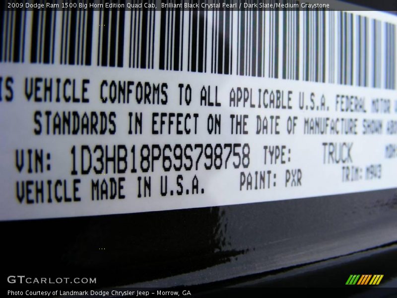 Brilliant Black Crystal Pearl / Dark Slate/Medium Graystone 2009 Dodge Ram 1500 Big Horn Edition Quad Cab