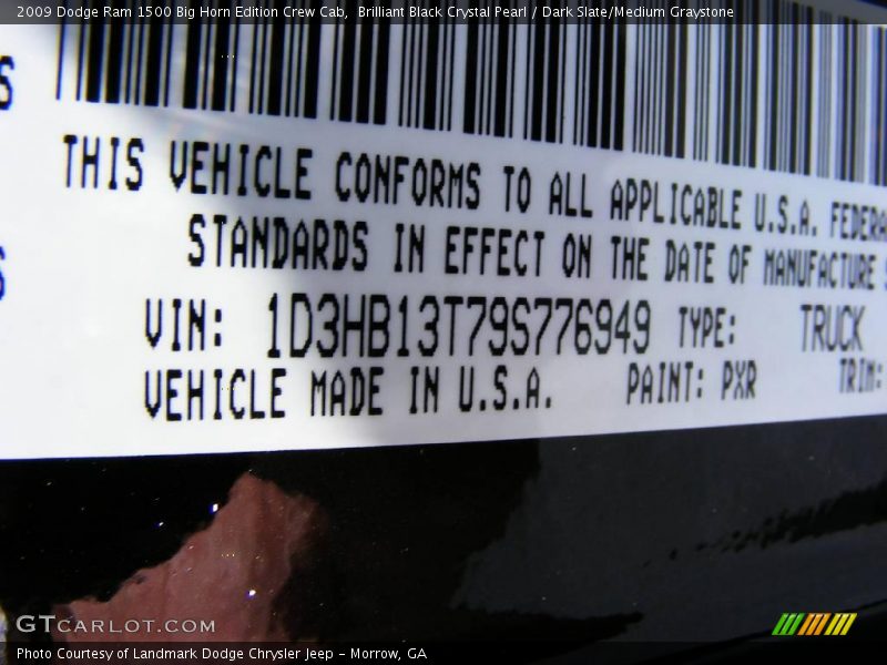 Brilliant Black Crystal Pearl / Dark Slate/Medium Graystone 2009 Dodge Ram 1500 Big Horn Edition Crew Cab