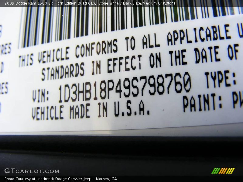 Stone White / Dark Slate/Medium Graystone 2009 Dodge Ram 1500 Big Horn Edition Quad Cab