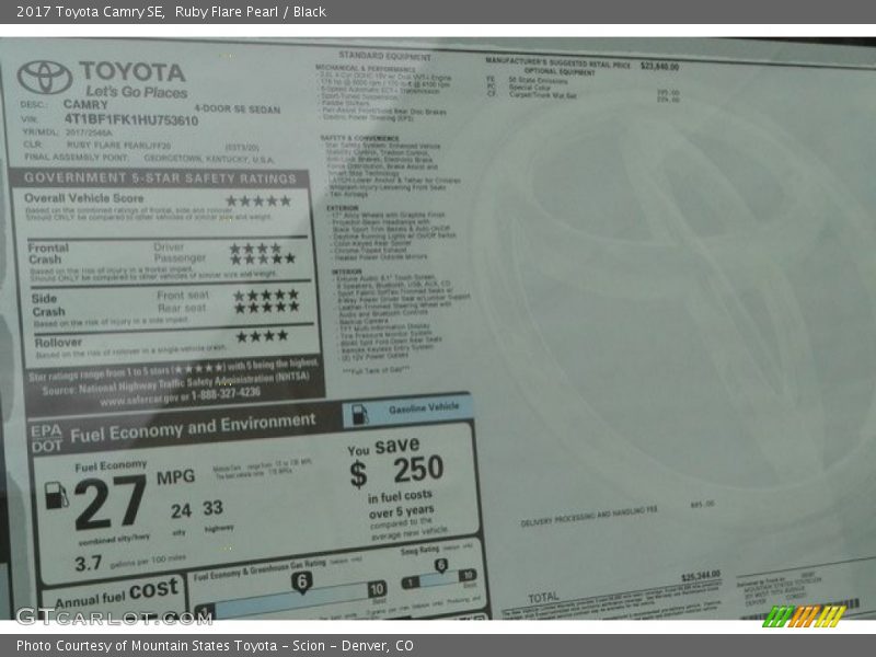 Ruby Flare Pearl / Black 2017 Toyota Camry SE