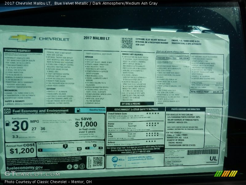 Blue Velvet Metallic / Dark Atmosphere/Medium Ash Gray 2017 Chevrolet Malibu LT