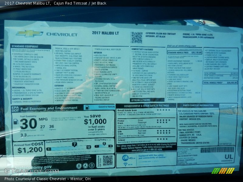 Cajun Red Tintcoat / Jet Black 2017 Chevrolet Malibu LT