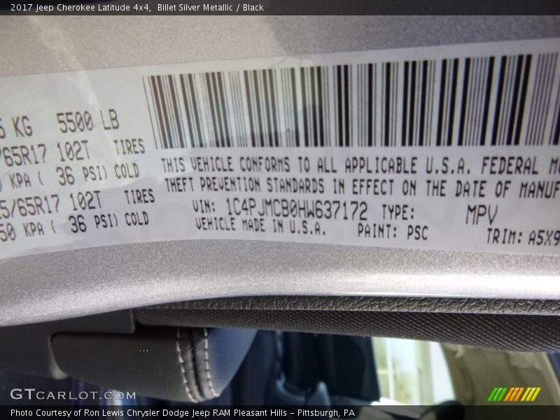 Billet Silver Metallic / Black 2017 Jeep Cherokee Latitude 4x4