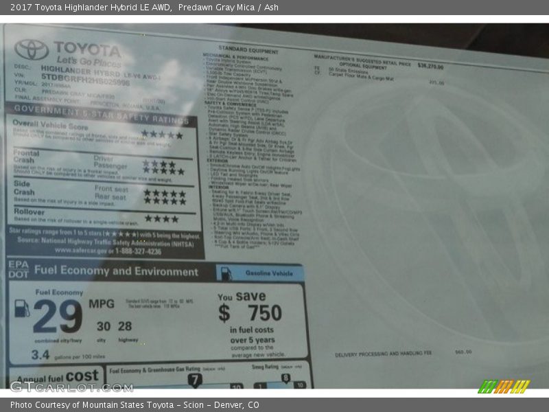 Predawn Gray Mica / Ash 2017 Toyota Highlander Hybrid LE AWD