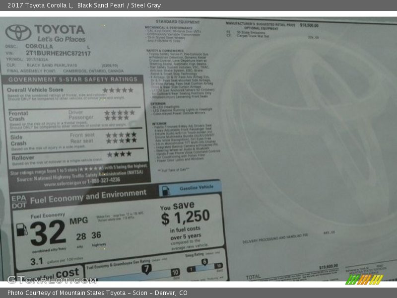 Black Sand Pearl / Steel Gray 2017 Toyota Corolla L