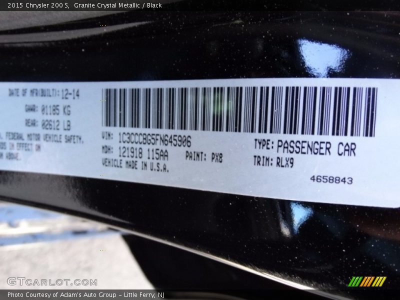 Granite Crystal Metallic / Black 2015 Chrysler 200 S