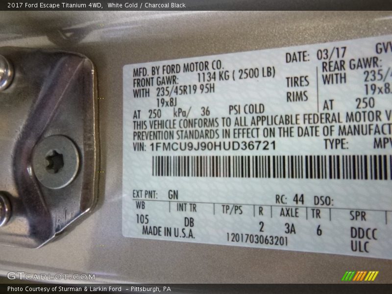 White Gold / Charcoal Black 2017 Ford Escape Titanium 4WD