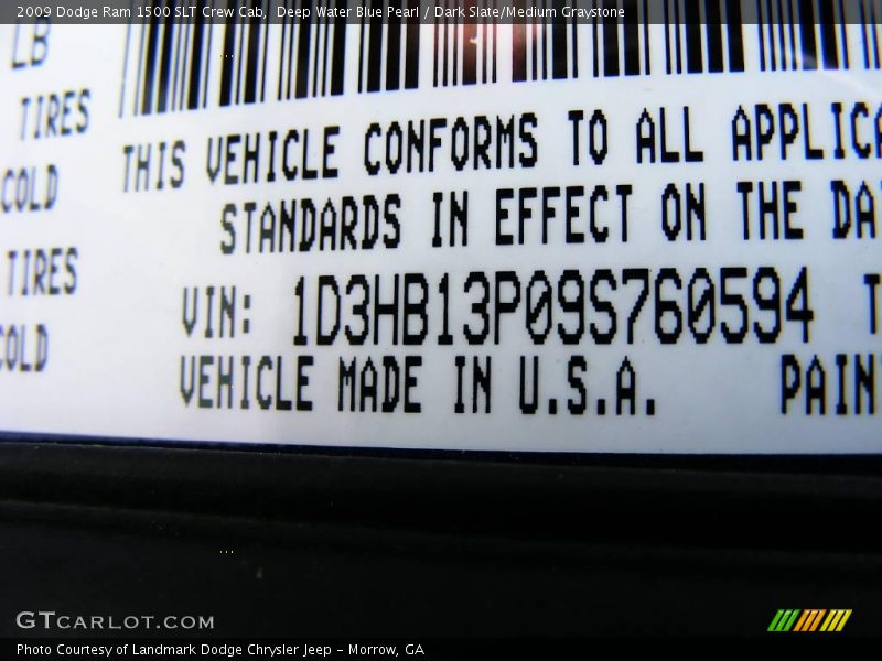 Deep Water Blue Pearl / Dark Slate/Medium Graystone 2009 Dodge Ram 1500 SLT Crew Cab