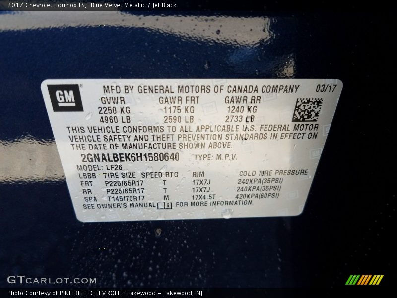 Blue Velvet Metallic / Jet Black 2017 Chevrolet Equinox LS