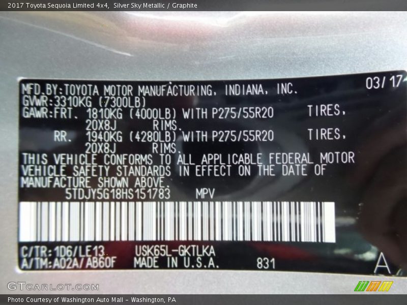 Silver Sky Metallic / Graphite 2017 Toyota Sequoia Limited 4x4