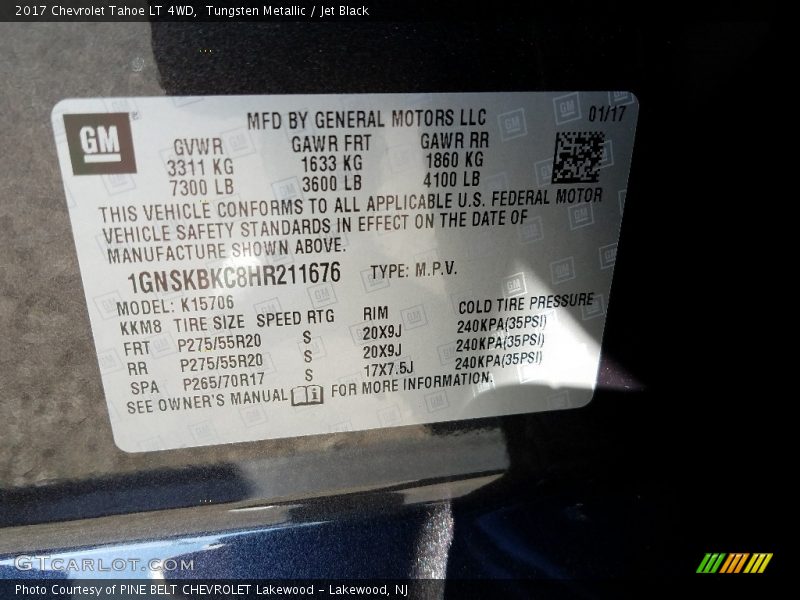 Tungsten Metallic / Jet Black 2017 Chevrolet Tahoe LT 4WD
