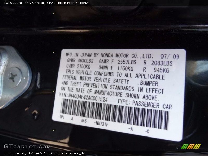 Crystal Black Pearl / Ebony 2010 Acura TSX V6 Sedan
