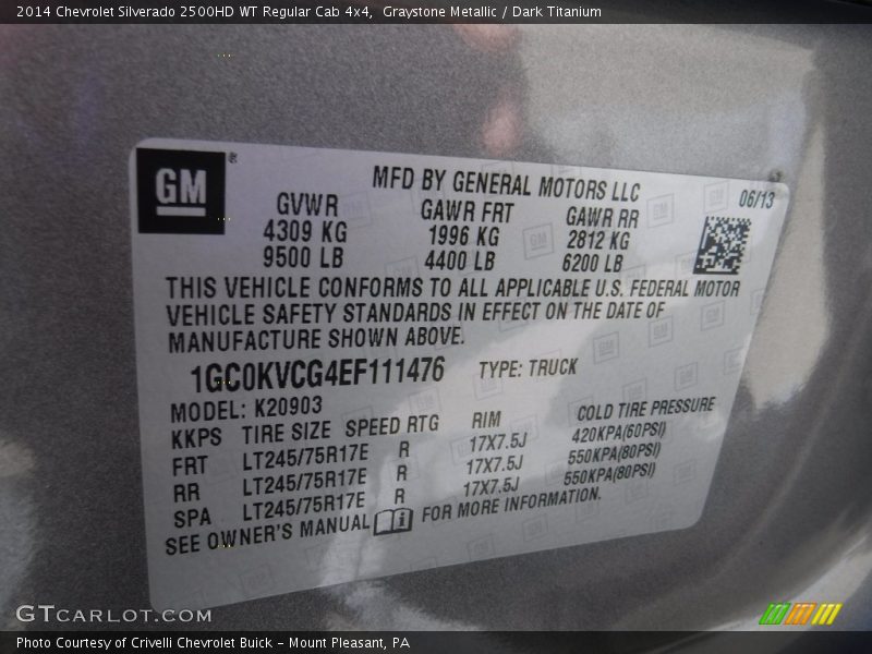 Graystone Metallic / Dark Titanium 2014 Chevrolet Silverado 2500HD WT Regular Cab 4x4