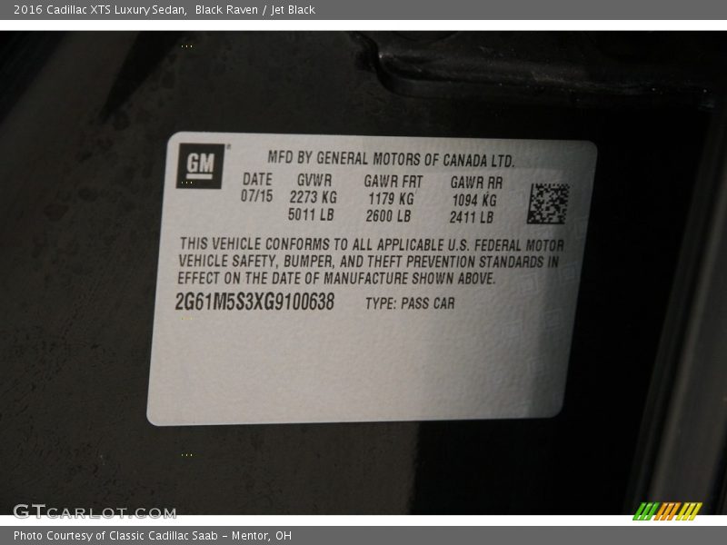 Black Raven / Jet Black 2016 Cadillac XTS Luxury Sedan