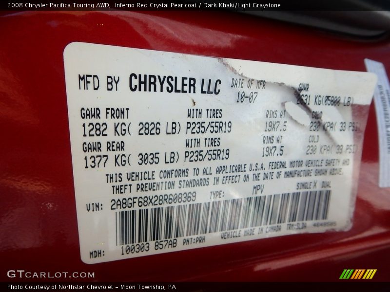 Inferno Red Crystal Pearlcoat / Dark Khaki/Light Graystone 2008 Chrysler Pacifica Touring AWD