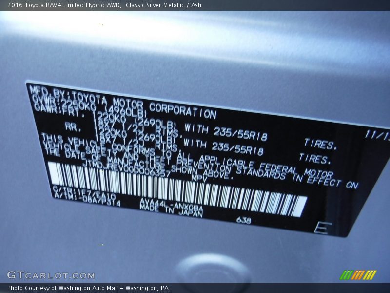 Classic Silver Metallic / Ash 2016 Toyota RAV4 Limited Hybrid AWD