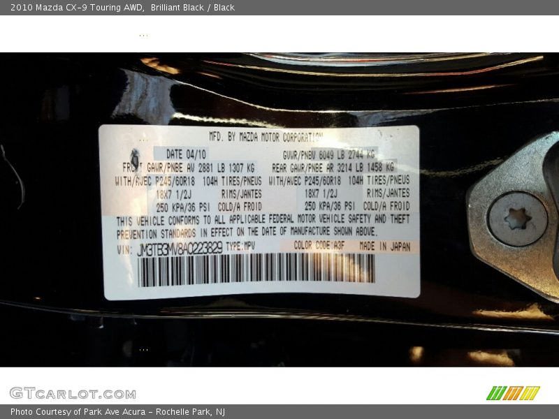 Brilliant Black / Black 2010 Mazda CX-9 Touring AWD