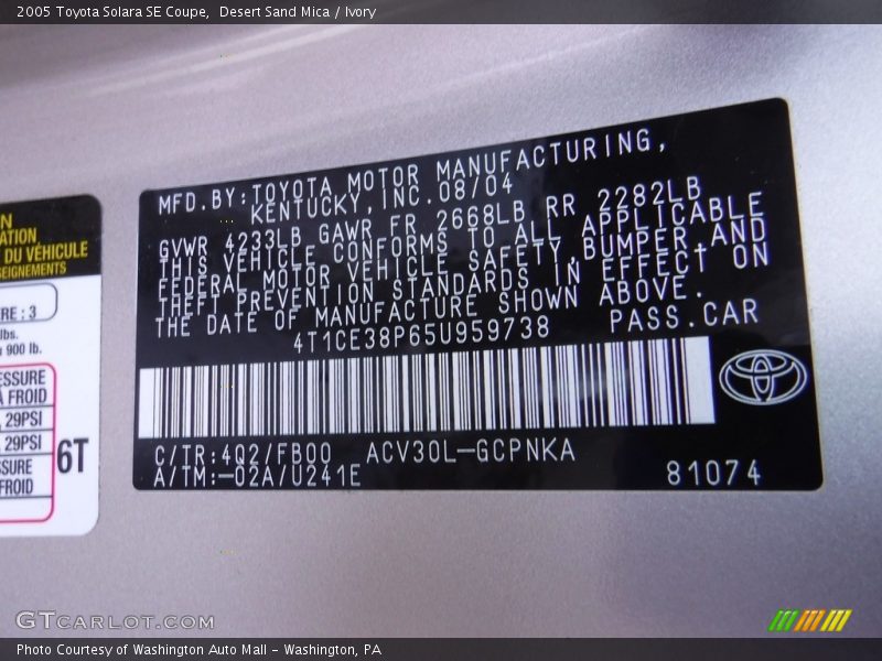 Desert Sand Mica / Ivory 2005 Toyota Solara SE Coupe