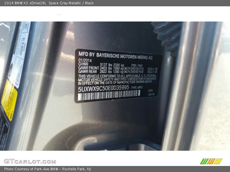 Space Gray Metallic / Black 2014 BMW X3 xDrive28i