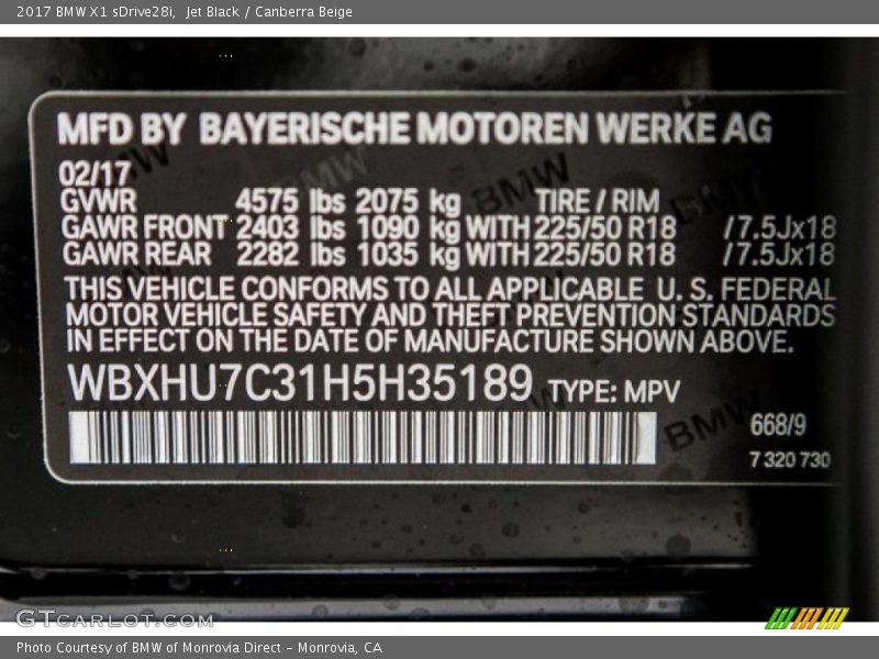 Jet Black / Canberra Beige 2017 BMW X1 sDrive28i