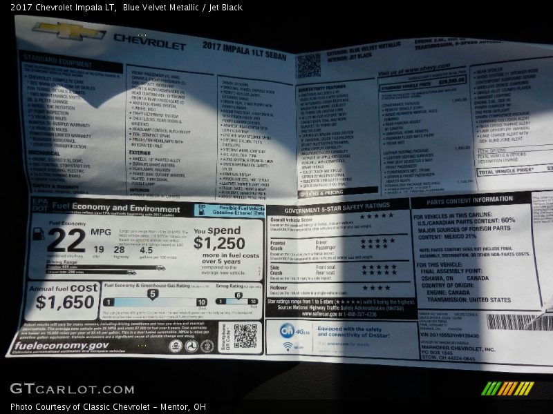 Blue Velvet Metallic / Jet Black 2017 Chevrolet Impala LT