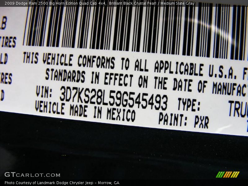 2009 Ram 2500 Big Horn Edition Quad Cab 4x4 Brilliant Black Crystal Pearl Color Code PXR