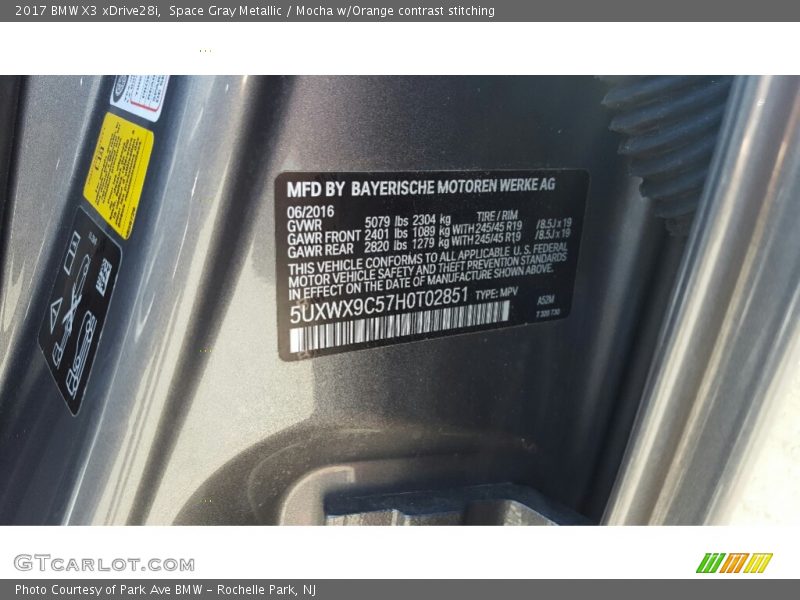 Space Gray Metallic / Mocha w/Orange contrast stitching 2017 BMW X3 xDrive28i