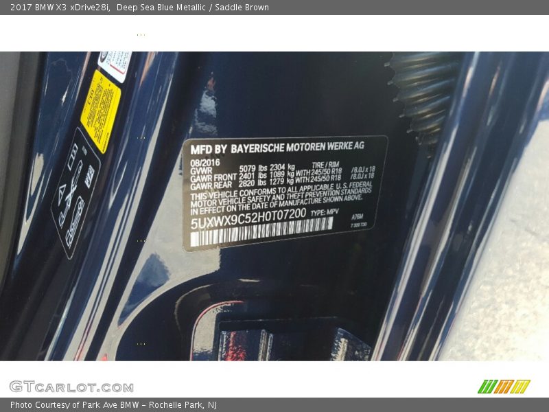 Deep Sea Blue Metallic / Saddle Brown 2017 BMW X3 xDrive28i