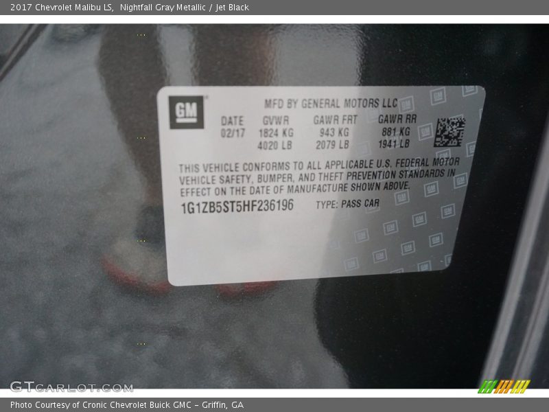 Nightfall Gray Metallic / Jet Black 2017 Chevrolet Malibu LS