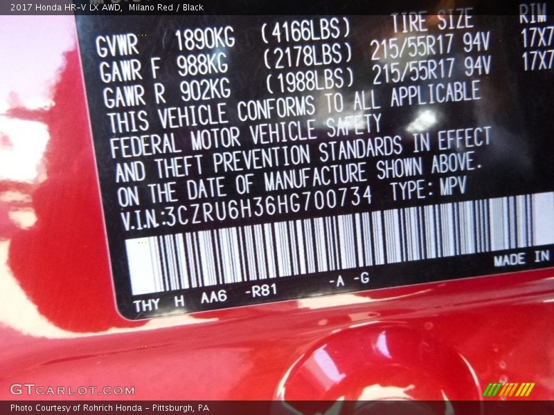 Milano Red / Black 2017 Honda HR-V LX AWD