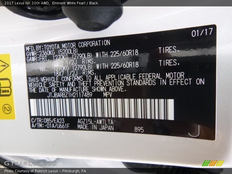 Eminent White Pearl / Black 2017 Lexus NX 200t AWD