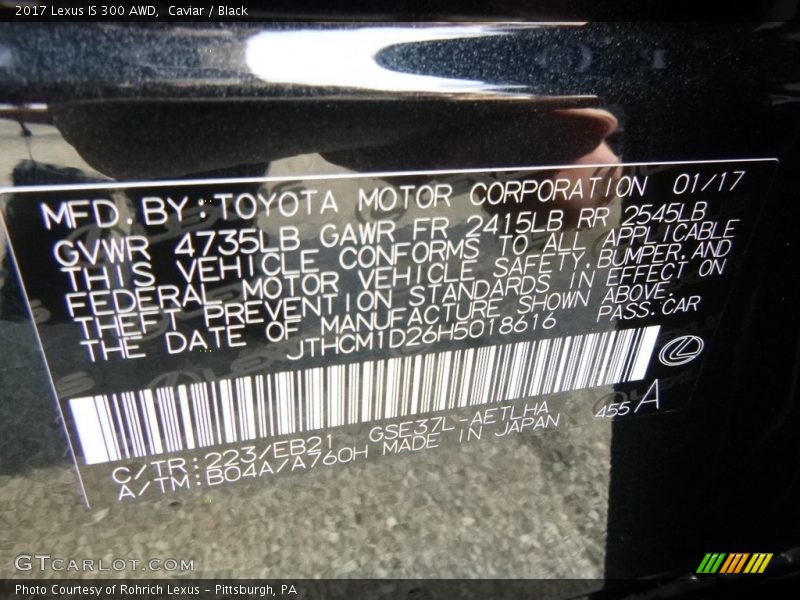 Caviar / Black 2017 Lexus IS 300 AWD