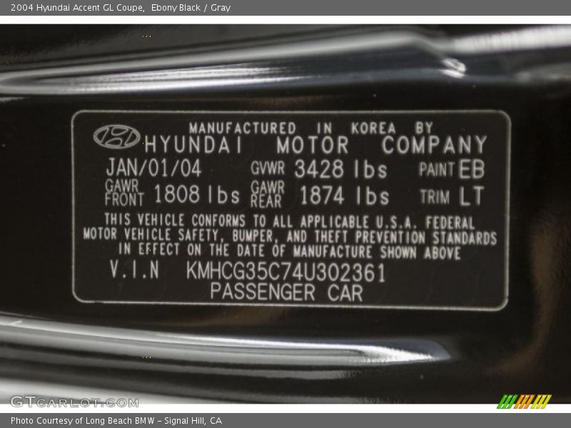 Ebony Black / Gray 2004 Hyundai Accent GL Coupe