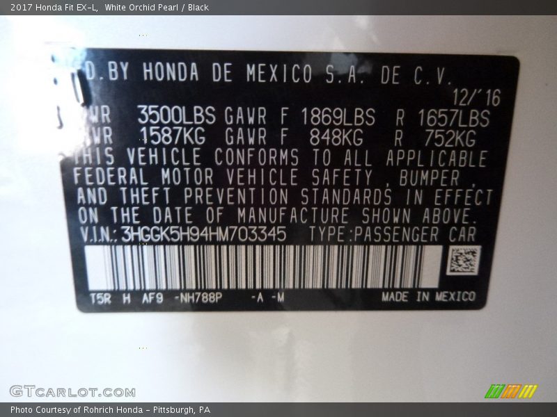 White Orchid Pearl / Black 2017 Honda Fit EX-L