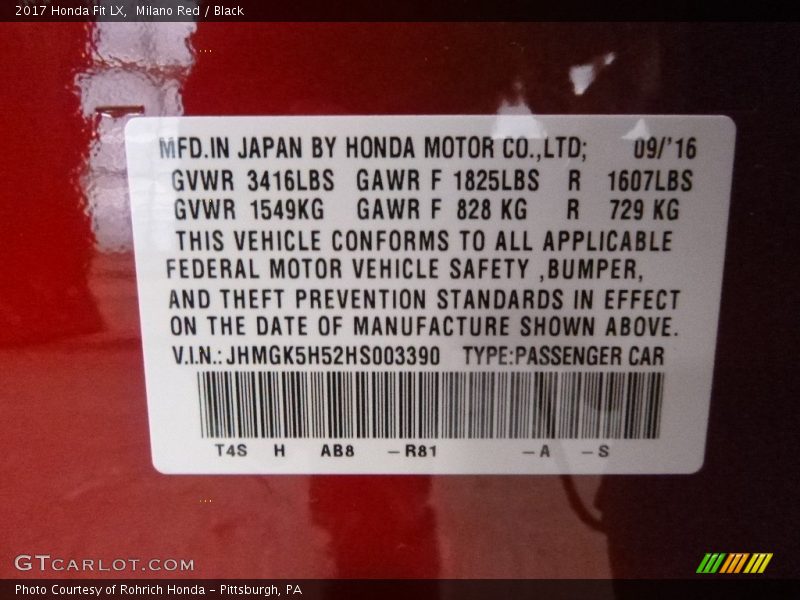 Milano Red / Black 2017 Honda Fit LX