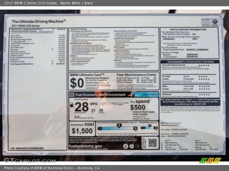 Alpine White / Black 2017 BMW 3 Series 320i Sedan