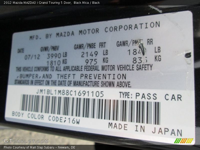 Black Mica / Black 2012 Mazda MAZDA3 i Grand Touring 5 Door