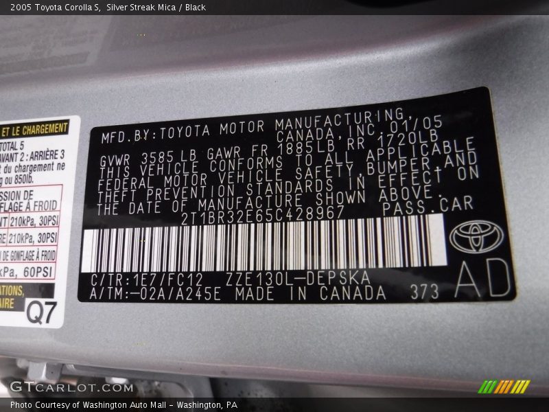 Silver Streak Mica / Black 2005 Toyota Corolla S