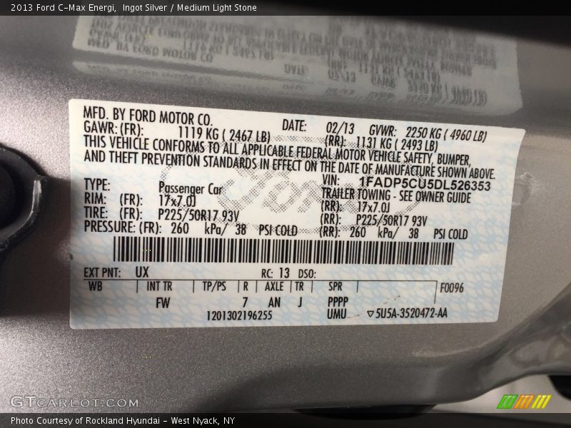 Ingot Silver / Medium Light Stone 2013 Ford C-Max Energi