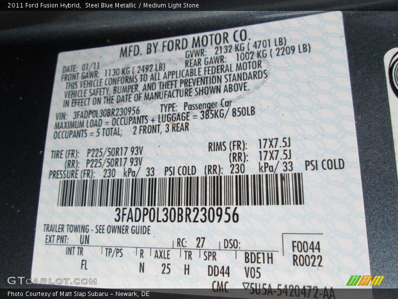 Steel Blue Metallic / Medium Light Stone 2011 Ford Fusion Hybrid