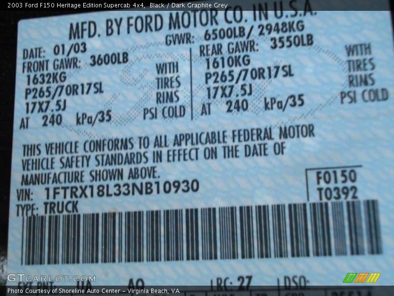 Black / Dark Graphite Grey 2003 Ford F150 Heritage Edition Supercab 4x4